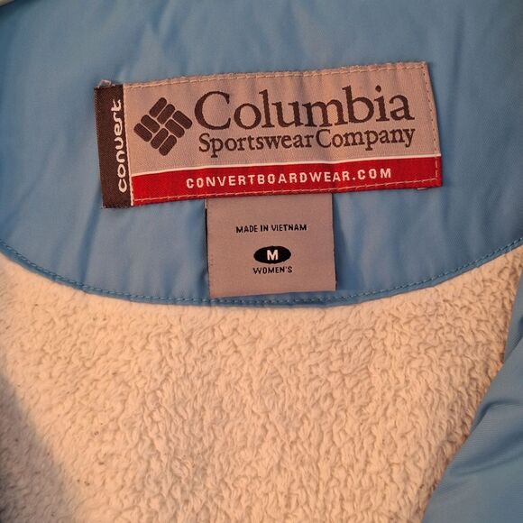 Columbia Women’s Convert Boardwear Snowboard Ski Jacket Brown Blue Snap Hood Med - Picture 7 of 16